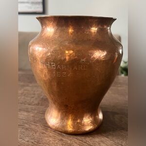 Vintage Hammered Solid Copper Vase Name Date Etched